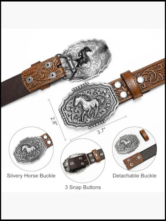 Western Cowboy Belt Leather Embossed Floral Buckle Removable Country Style main image 7